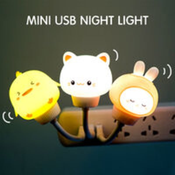 Flexibel Mini USB LED Natthållare Söta Kanin/Björn/Katt/Anka Bebis