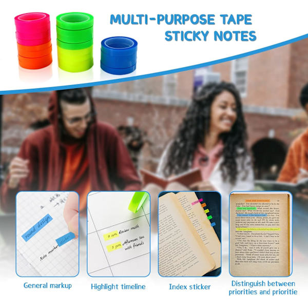 20 Ruller Klar Skrivelig Høylysende Tape, Tynne Sticky Notes, 5 Farger