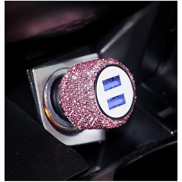 Dobbelt USB Billader Hurtig Opladning 3.0 Bling Bling Krystal Bil Dekoration