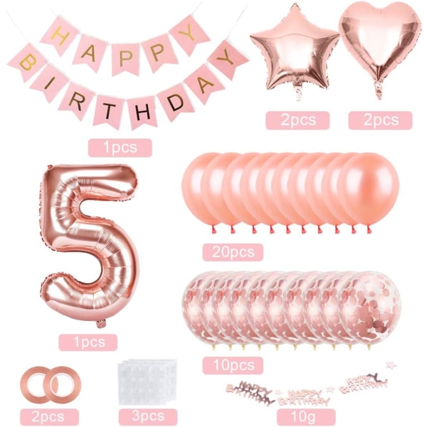 5-års Flicka Ballong, Roséguld Ballong 5, Roséguld 5:e Födelsedag