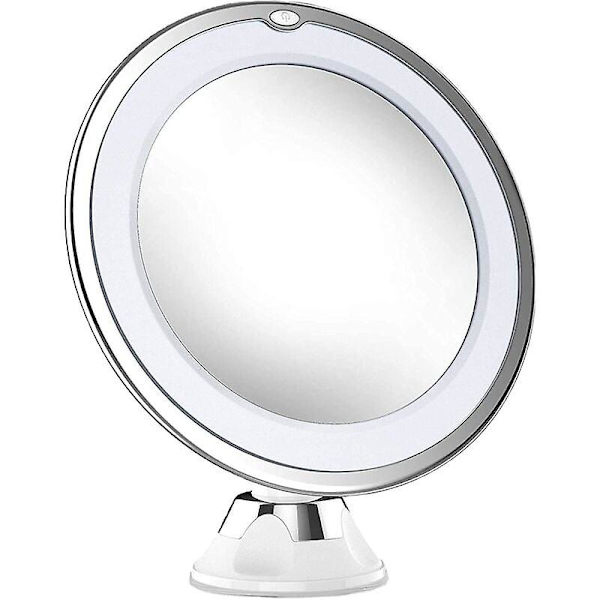10X forstørrende oplyst makeup spejl, 360 graders rotation, kraftig sugekop låsbar ledningsfri forfængelighedsspejl (batteri