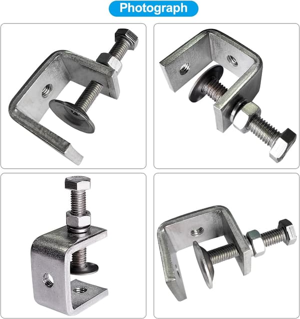 6 stk. Heavy Duty 304 Rustfritt Stål C-Klemmer, for Klemmer, Pli