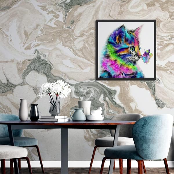 Diamantmaleri Katt Sommerfugl, DIY 5D Dyre Diamant Kunstmaleri