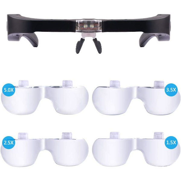 Forstørrelsesglas med 2 LED'er, Forstørrende Front Headset Håndfri