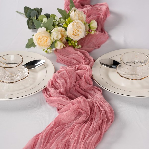 Vaaleanpunainen ryppyinen sifonkipöytä, 90x300 cm ryppyinen Bhoeme-pöytä