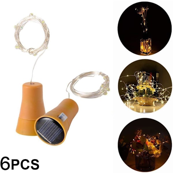 6-pack LED-solcellslampor med korkpropp
