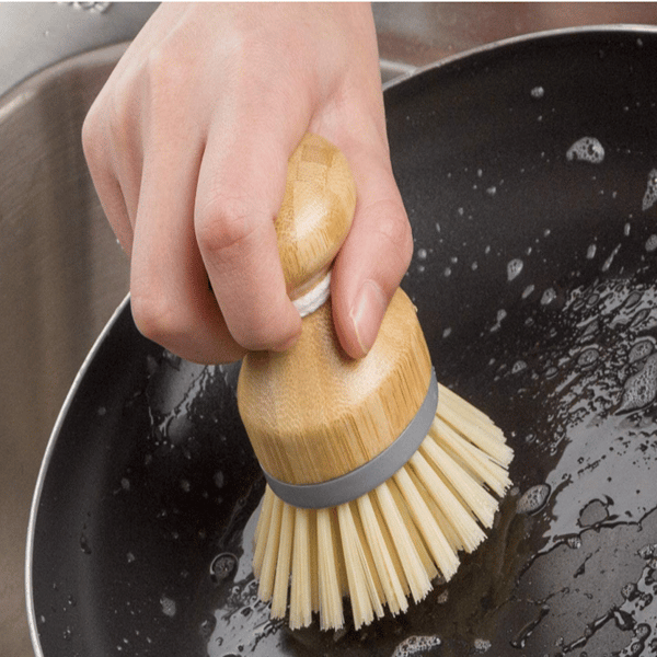 Bambusdiskborste, Skrubbborste för Rengöring av Tallrikar och Platta Pannor
