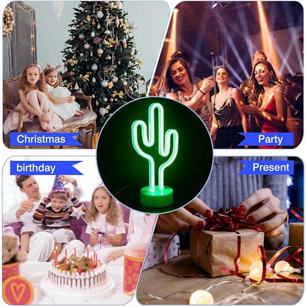 Kaktus Neon-kyltti - Kaktus LED-kyltti sisustukseen - Paristo- ja USB-virralla