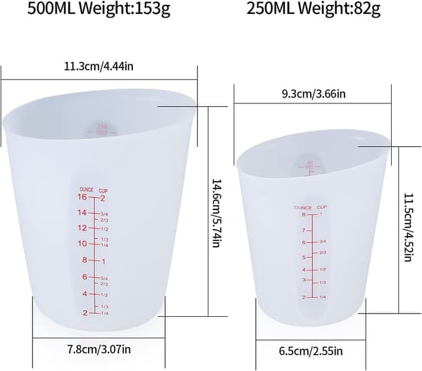 2 stycken silikonmätkoppar, 250/500ml blandningskoppar med skala