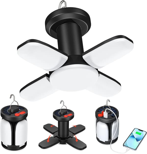 LED Camping Lanterne 4500mAh Solcellelampe USB Genopladelig 6 Lys