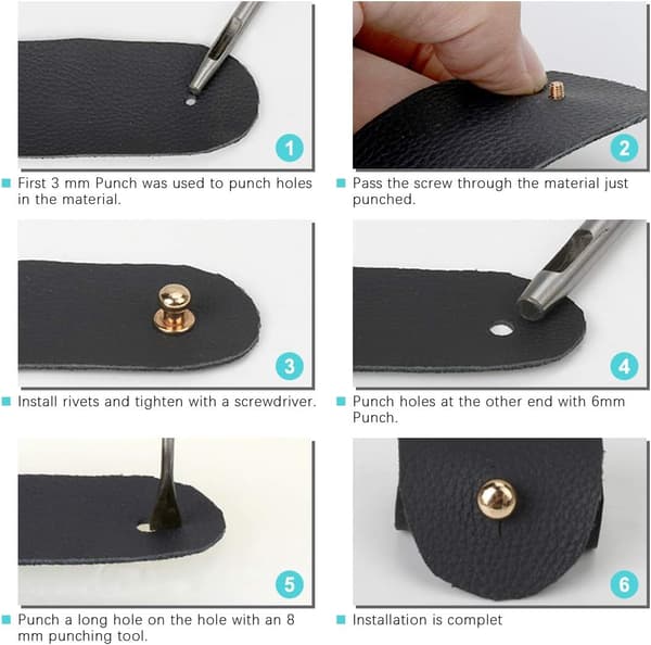50 stk. Guld Runde Hovedskruer, Split Nails, Nail Nitter, Læder R