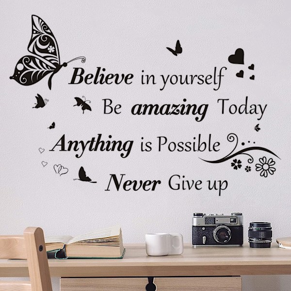 1 sett med inspirerende veggklistremerker med sitater og bokstaver, veggkunst, motiverende, flyttbare veggdekor, positive ord, smør