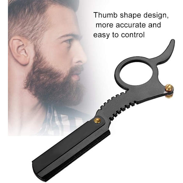 (Sort) Mænds Rustfrit Stål Straight Edge Razor Tommelform Manu