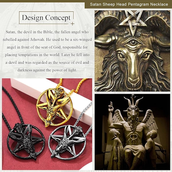 Baphomet Inverted Pentacle Halskjede, Satanisk Geitehode Smykke, S