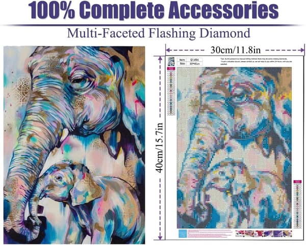 Elefant diamantmaleri kit - 5D diamantkunst kit til voksne og børn