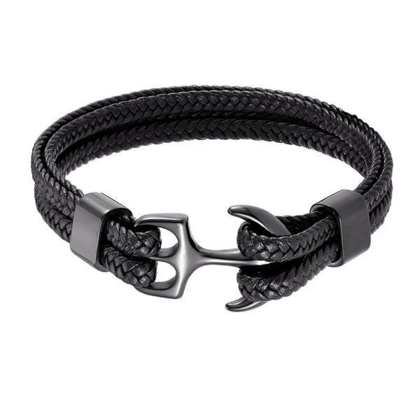 Armband för män i svart med ankare i högkvalitativt läder - perfekt present för DXGHC