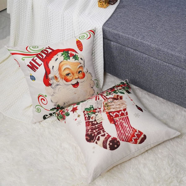Set med 4 Kuddfodral Jul Retro Strump Sika Rådjur Mönster Dekorativ Soffa Kuddfodral Dekoration för Sovrum, Soffa,