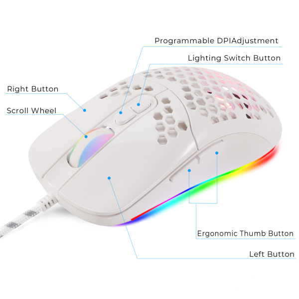 Type-C Trådløs Lett 5 RGB Bakgrunnsbelyst Mus 7200DPI Datamus