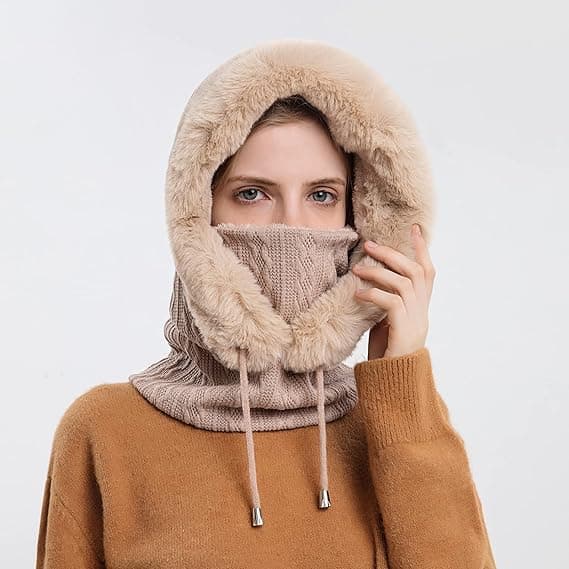 Beige Hat Multifunktionel Kvindemaske Vintermaske Vintermaske DXGHC