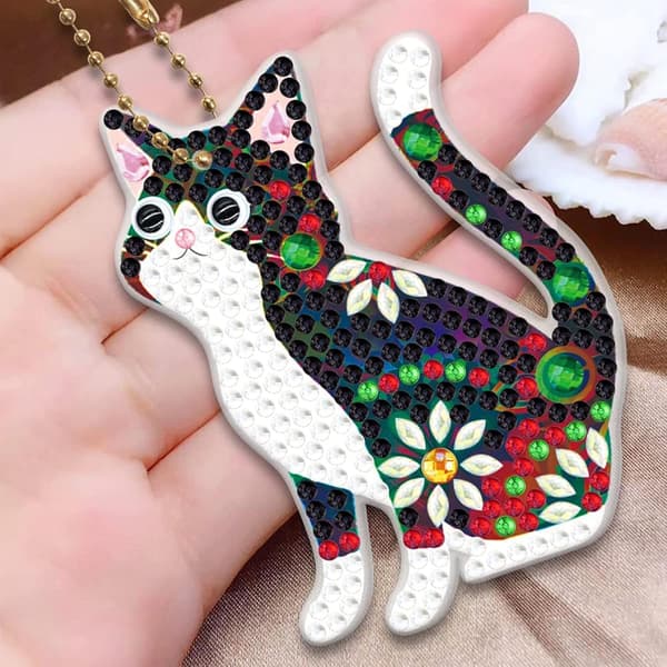 5 Styk Dobbeltsidede Kat Nøglering Diamantmaleri, 5D Diamo DXGHC