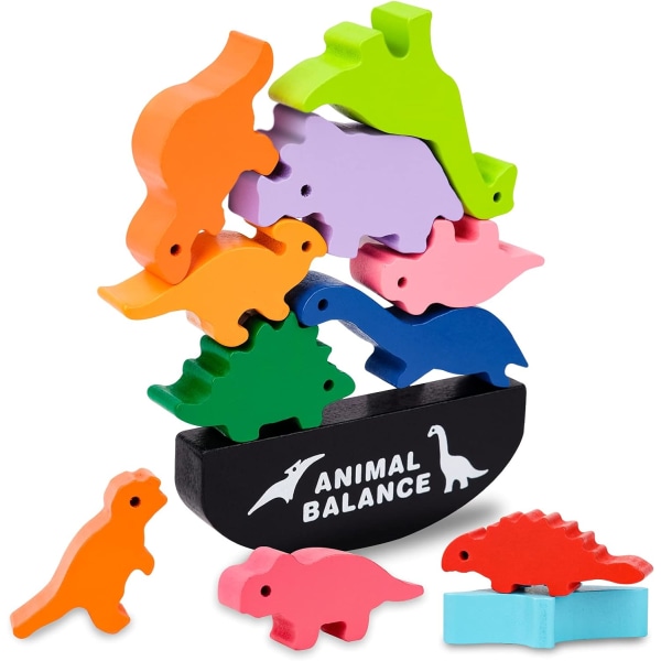 Dinosaurdyr av tre blokkerer Montessori balansespill