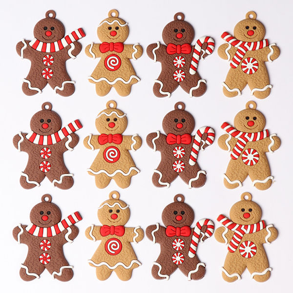 12 Pepparkaksgubbe-Julkulor - Blandade Plastfigurer