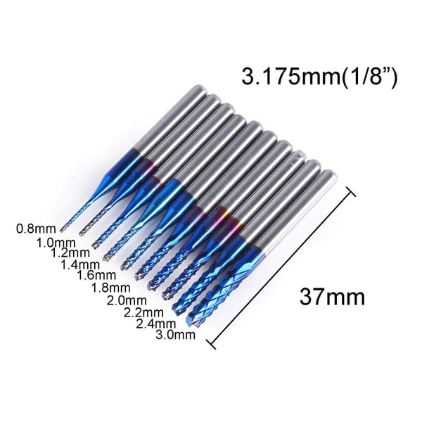 Genmitsu Nano Blå Belegg End Mill CNC Router Bits, 0.8-3mm, 1/8\"