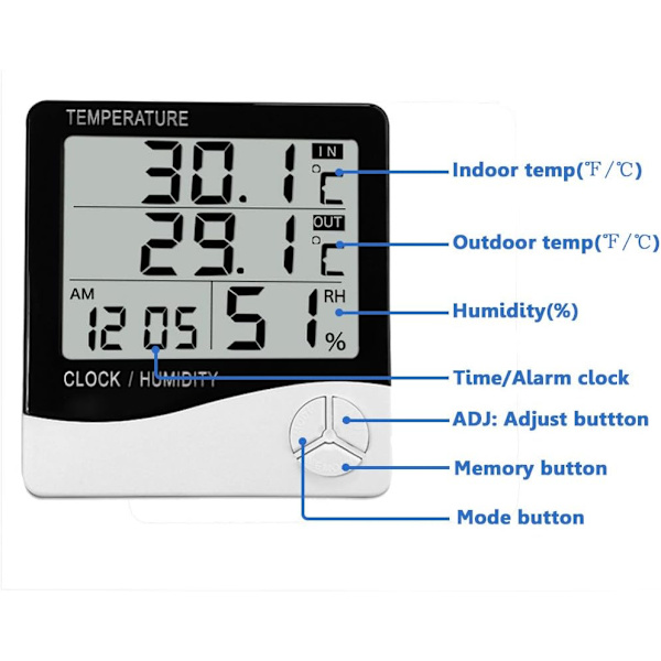 Digital Hygrometer Termometer, Indendørs Udendørs Temperatur Luftfugtighed