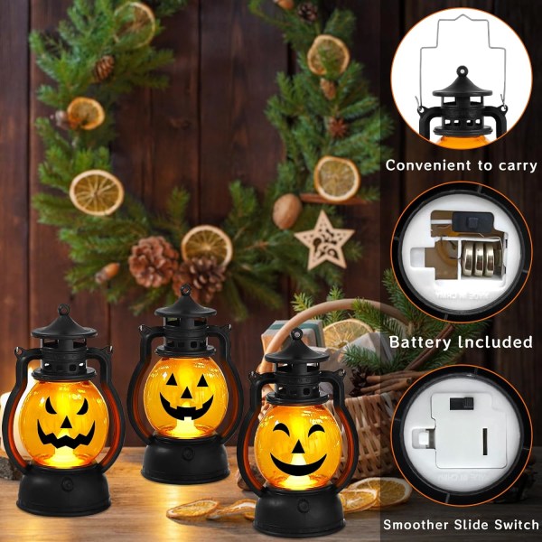 3 stk Halloween Barnlykter for Barn, LED Gresskarlykt, Halloween DXGHC