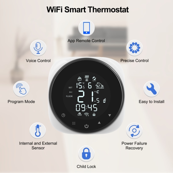 Elektrisk golvvärmetermostat Wifi Temperaturregulator Gra