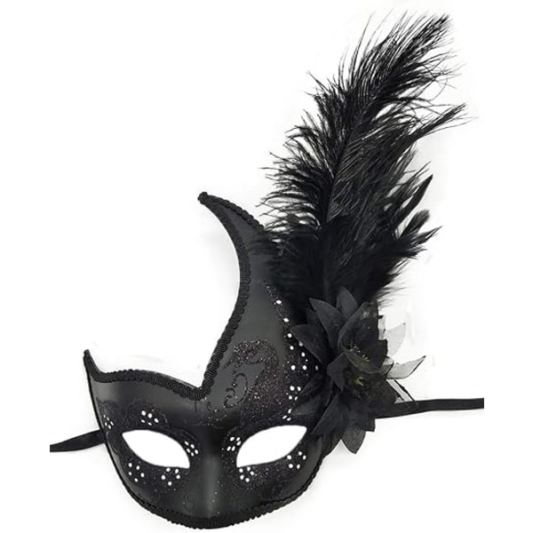 Dammask med fjädrar för maskerad, Venedig, Halloween, Mardi Gras, Cosplay