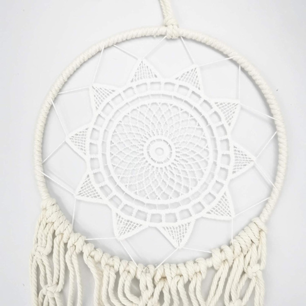 3-delad drömfångare väggbonad i macramé, boho väggdekoration sol måne