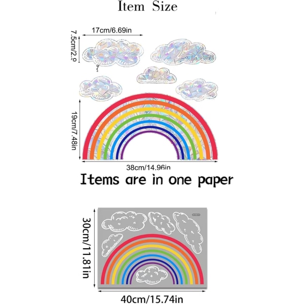 Stora Rainbow Suncatchers klistermärken för fönster Glasdörr Anti-kollision fönster klistermärken för fåglar Cloud Prismatic Vi