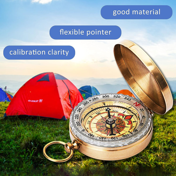 G50F Gold Flip Mässingskompass, Ljusande Premium Pocket Watch Compa