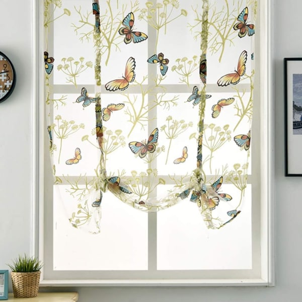Korte gardin Sheer for vindu med fargerike sommerfuglgreiner Voile