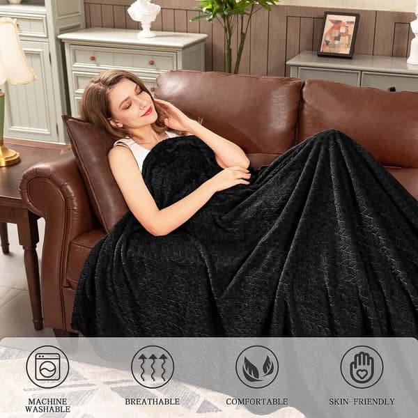 Fleece-tæppe, (50\"×70\", Sort) Super Blødt Flanel Cozy Bl