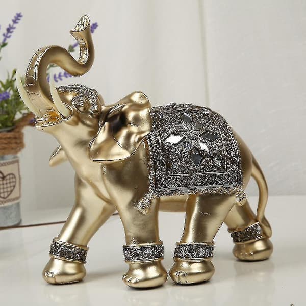Elefant Staty Guld Staty Ornament Skulptur Konstnär 14*15cm