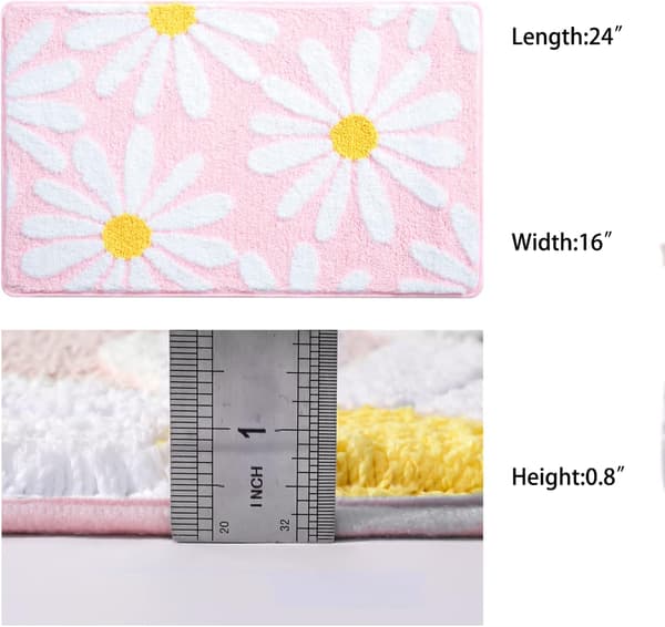 Pink Badeværelsesmåtter Sød Daisy Bademåtte Hvid og Gul Blomst De