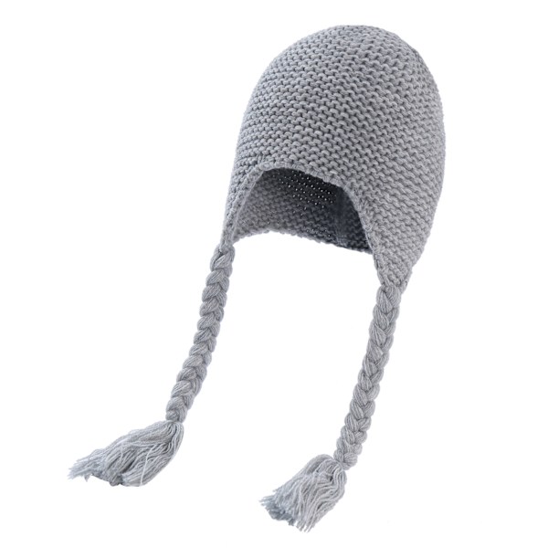 Stickad Bebis Pälsbollkeps Justerbara Flätor Öronmuffar Plus Fleece