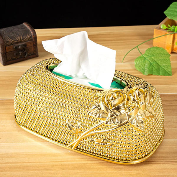 Vævæskeskrin Cover Hjem Bil Disk Napkin Papir Case Dekoration - Guld