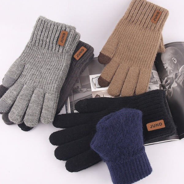 2 par herr Knitted Wool Varmhandskar Tjocka Utomhus Cykling Plu