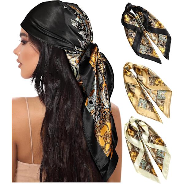 35” Suuri Neliömäinen Satiini Päähuivit - 3 kpl Satiini Hiushuivi Silkki Bandana Huivi Päähuivit Silkki Tuntui Huivi Naisille
