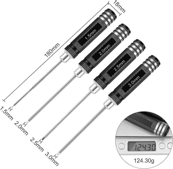 4-pack Lättvikts Hex-nyckelsats med Titan Nitridbeläggning, RC Helico