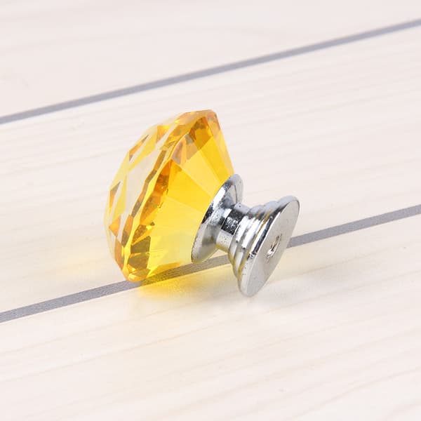 10 stk. gule krystalglas diamantformede skabsgreb krystal