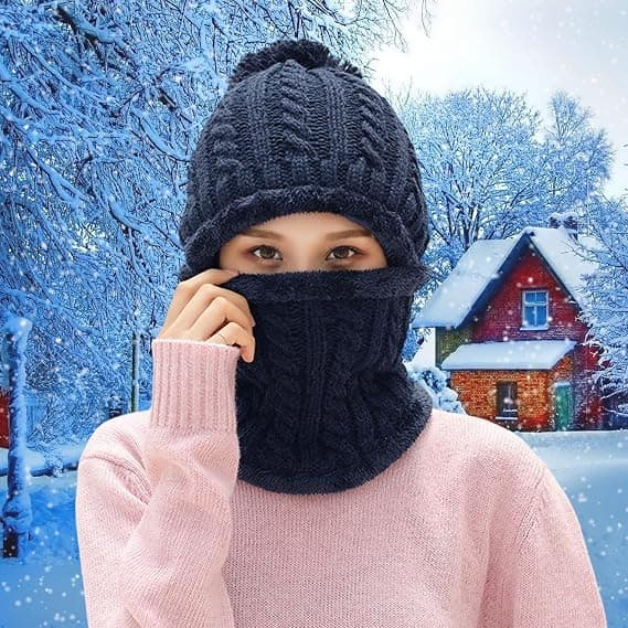 Vintermössa för kvinnor, endel, fleecefodrad stickad balaclava DXGHC