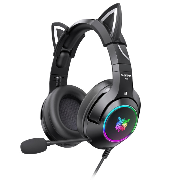 K9 Cat Ear-hodesett for Xbox One, Ps4, Ps5, PC (svart) DXGHC