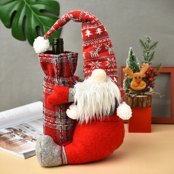 2 PCS Christmas faceless doll wine bottle set Christmas table cot