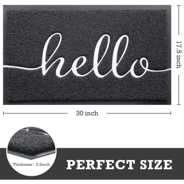 Black Door Mat (30"x17.5",hello) Durable Mats Outdoor Indoor Non-