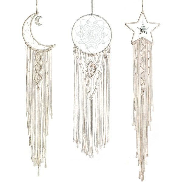 3-osainen Dreamcatcher-makrameeseinävaate Boho-seinäkoriste Aurinko Kuu