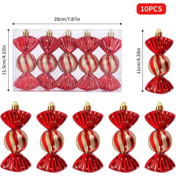 Juletræskugler Slik Ornamenter, 10 stk Julegodt Cand